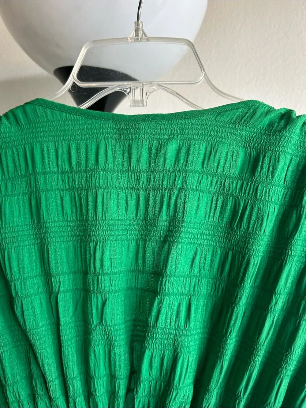 SHEIN Bright Green Puff-Sleeve V-Neck Mini Dress